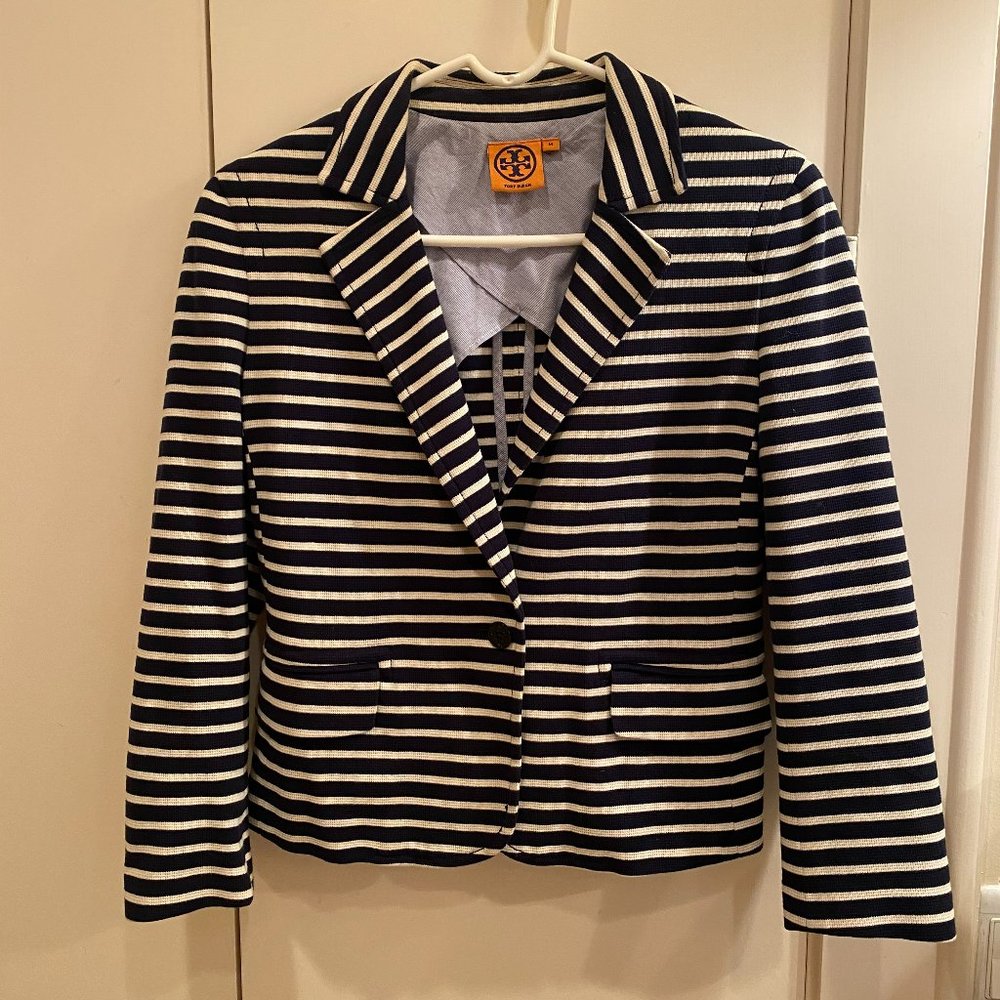 Tory Burch Navy Kamilla Striped Tailored Jacket